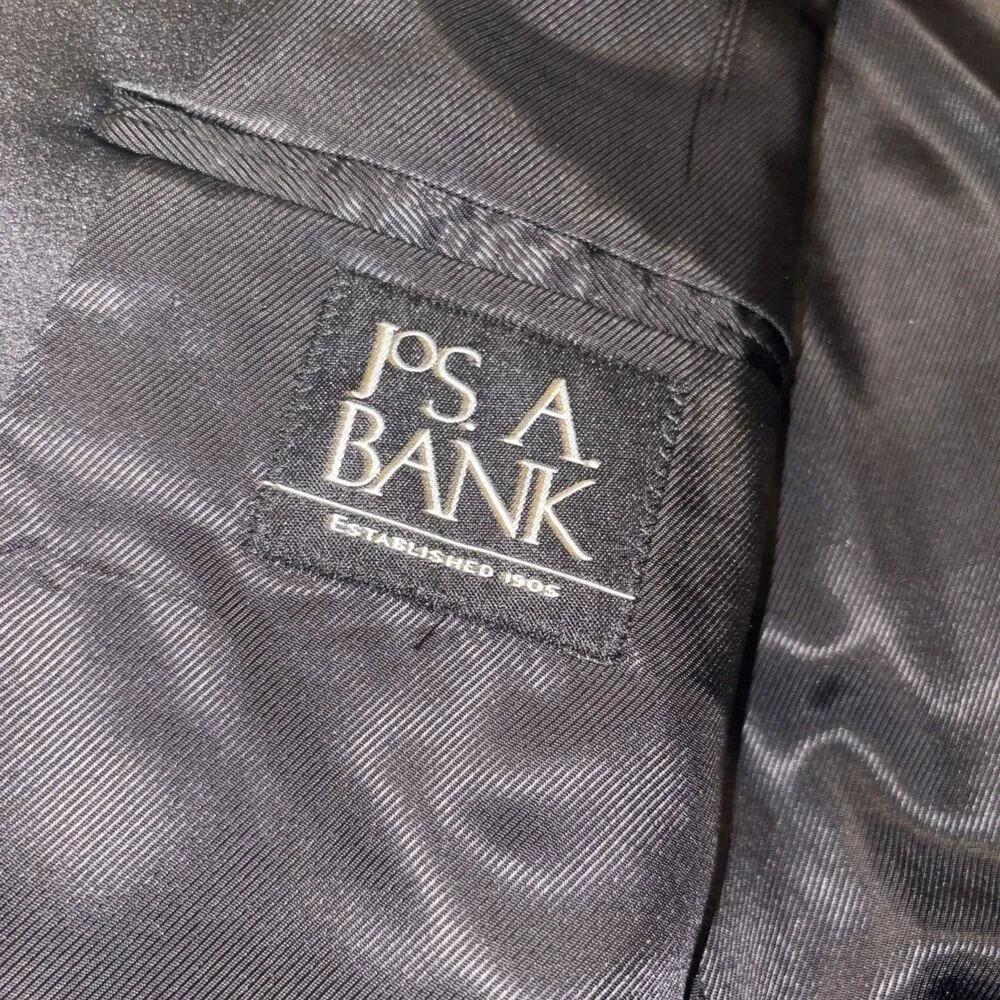 Jos. A. Bank 44L 36x30 Black 100% Wool Worn 1x 2Pc Tuxedo Mens Jacket Pants Suit